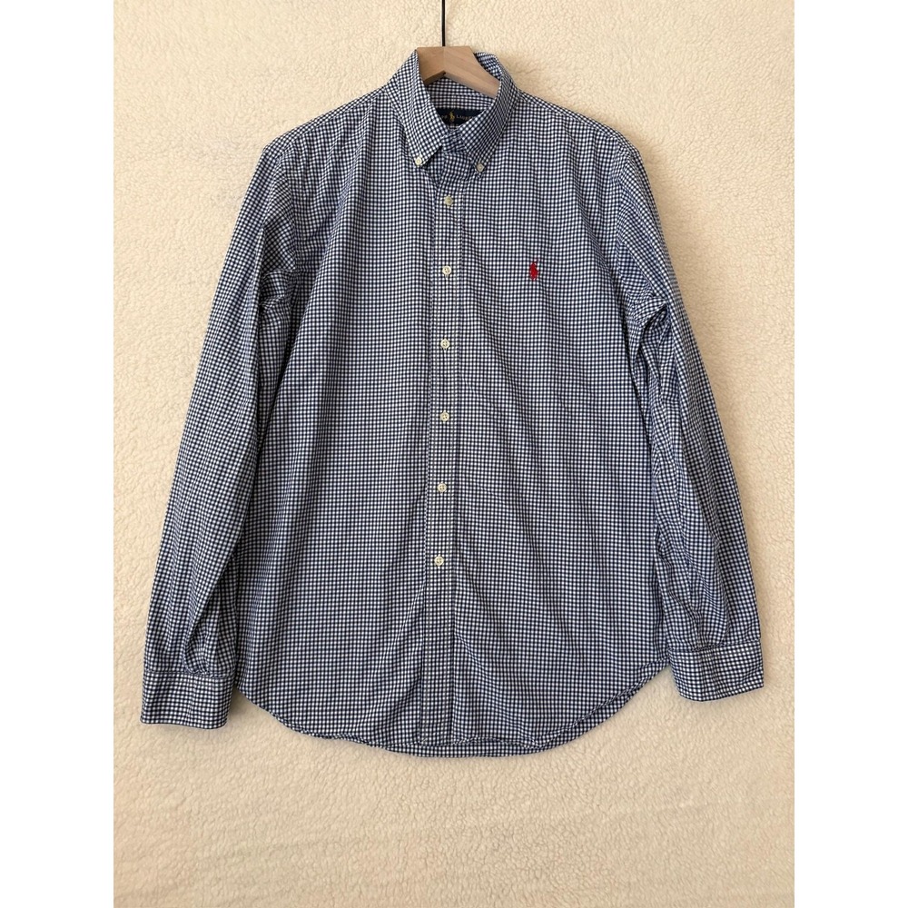 Ralph Lauren Shirt Mens Large Blue Check Long Sleeve Button Up Cotton Casual